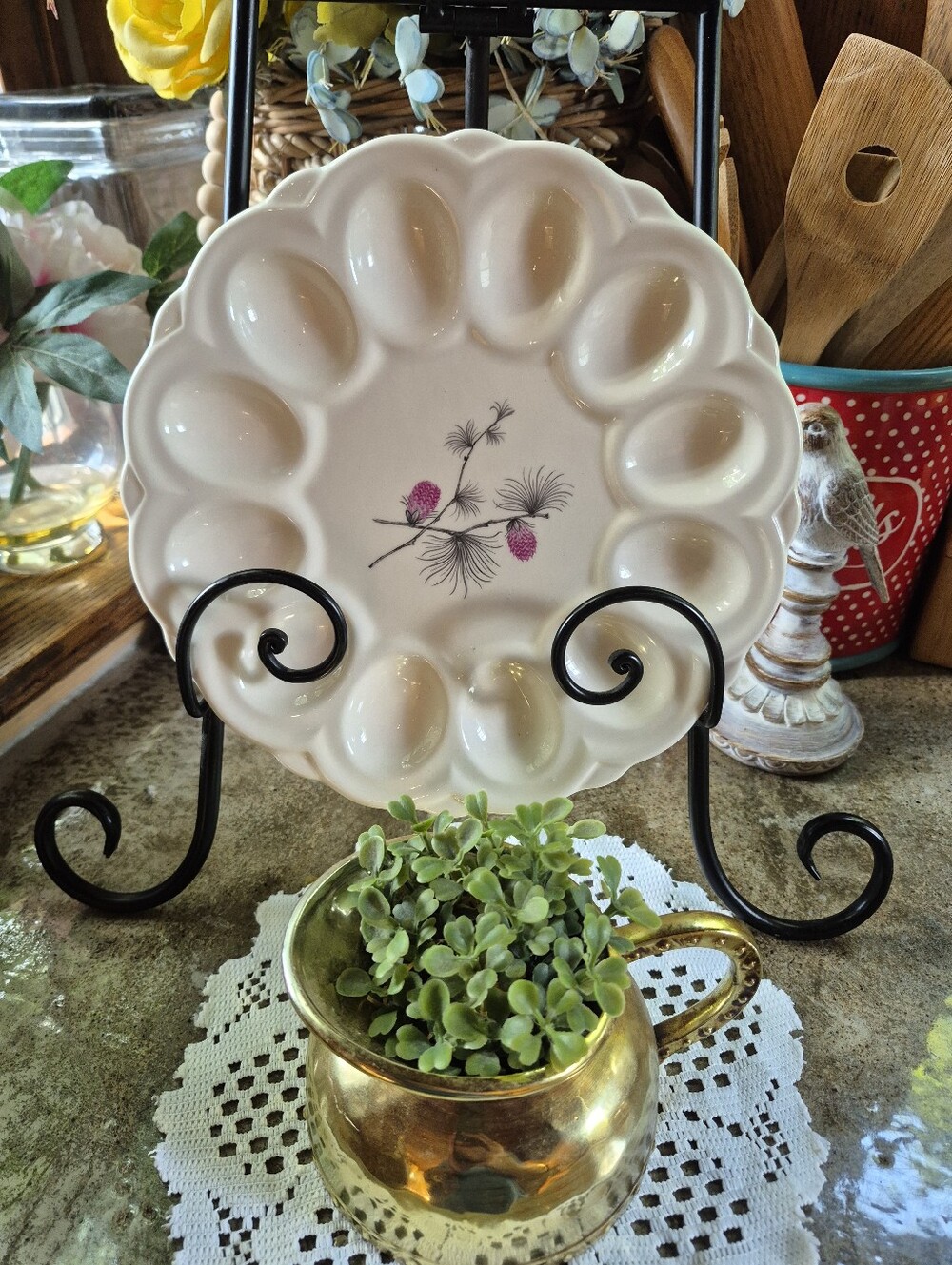 Vintage Canonsburg Pottery Wild Clover Skyline Dura-Gloss Deviled Egg Platter
